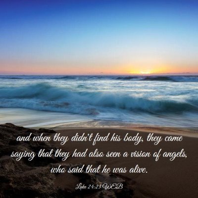 Picture 03 - Luke 24:23 WEB - and when they didn't find his body, they came - Bible Verse Picture
