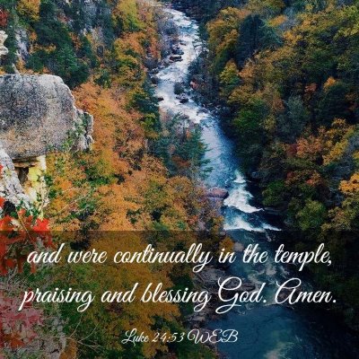 Picture 03 - Luke 24:53 WEB - and were continually in the temple, praising and - Bible Verse Picture
