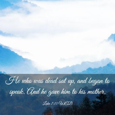 Picture 03 - Luke 7:15 WEB - He who was dead sat up, and began to speak. And - Bible Verse Picture