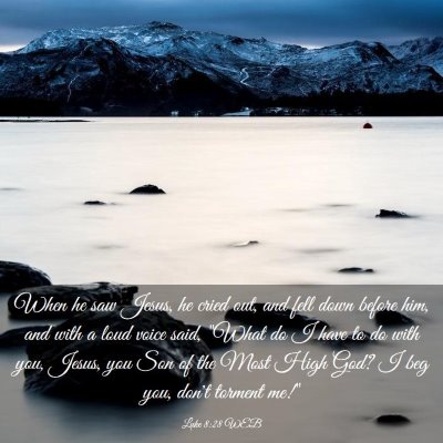Picture 03 - Luke 8:28 WEB - When he saw Jesus, he cried out, and fell down - Bible Verse Picture