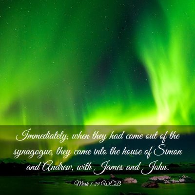 Picture 03 - Mark 1:29 WEB - Immediately, when they had come out of the - Bible Verse Picture