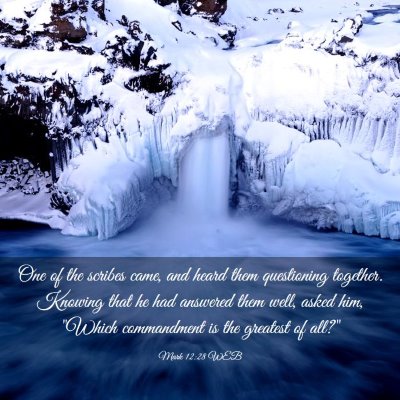 Picture 03 - Mark 12:28 WEB - One of the scribes came, and heard them - Bible Verse Picture