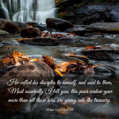 Picture 03 - Mark 12:43 WEB - He called his disciples to himself, and said to - Bible Verse Picture