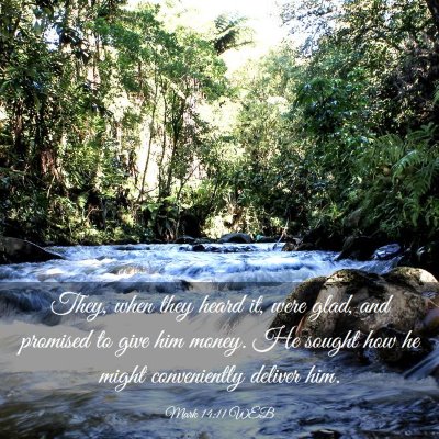 Picture 03 - Mark 14:11 WEB - They, when they heard it, were glad, and promised - Bible Verse Picture