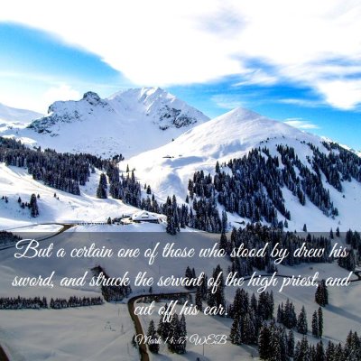 Picture 03 - Mark 14:47 WEB - But a certain one of those who stood by drew his - Bible Verse Picture