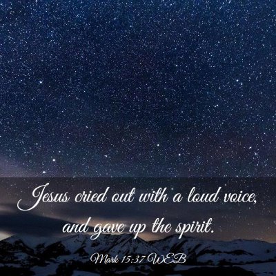 Picture 03 - Mark 15:37 WEB - Jesus cried out with a loud voice, and gave up - Bible Verse Picture