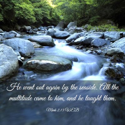 Picture 03 - Mark 2:13 WEB - He went out again by the seaside. All the - Bible Verse Picture