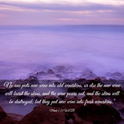 Picture 03 - Mark 2:22 WEB - No one puts new wine into old wineskins, or else - Bible Verse Picture