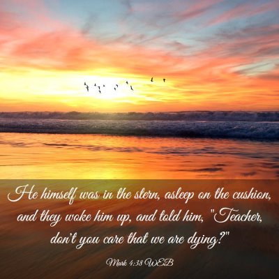 Picture 03 - Mark 4:38 WEB - He himself was in the stern, asleep on the - Bible Verse Picture