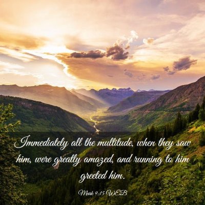 Picture 03 - Mark 9:15 WEB - Immediately all the multitude, when they saw him, - Bible Verse Picture