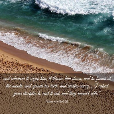 Picture 03 - Mark 9:18 WEB - and wherever it seizes him, it throws him down, - Bible Verse Picture