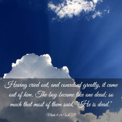 Picture 03 - Mark 9:26 WEB - Having cried out, and convulsed greatly, it came - Bible Verse Picture