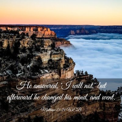 Picture 03 - Matthew 21:29 WEB - He answered, 'I will not,' but afterward he - Bible Verse Picture