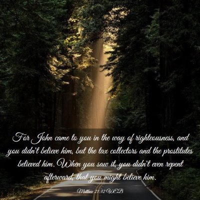 Picture 03 - Matthew 21:32 WEB - For John came to you in the way of righteousness, - Bible Verse Picture