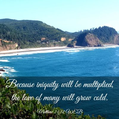 Picture 03 - Matthew 24:12 WEB - Because iniquity will be multiplied, the love of - Bible Verse Picture