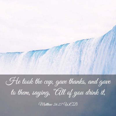 Picture 03 - Matthew 26:27 WEB - He took the cup, gave thanks, and gave to them, - Bible Verse Picture