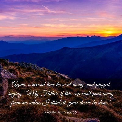 Picture 03 - Matthew 26:42 WEB - Again, a second time he went away, and prayed, - Bible Verse Picture