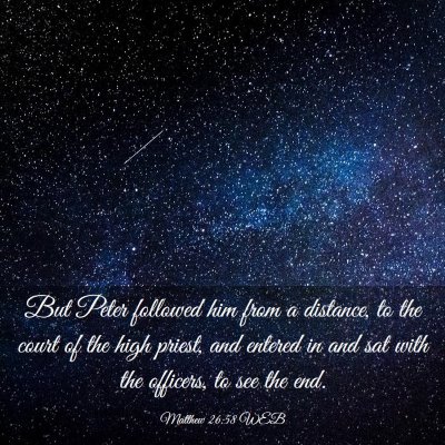Picture 03 - Matthew 26:58 WEB - But Peter followed him from a distance, to the - Bible Verse Picture