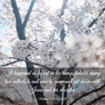 Picture 03 - Matthew 9:10 WEB - It happened as he sat in the house, behold, many - Bible Verse Picture