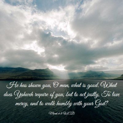 Picture 03 - Micah 6:8 WEB - He has shown you, O man, what is good. What does - Bible Verse Picture