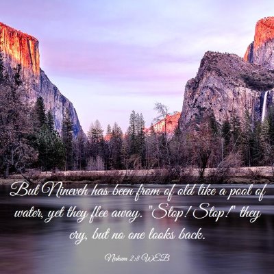 Picture 03 - Nahum 2:8 WEB - But Nineveh has been from of old like a pool of - Bible Verse Picture