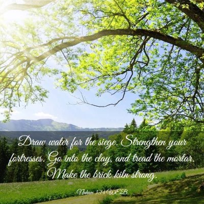 Picture 03 - Nahum 3:14 WEB - Draw water for the siege. Strengthen your - Bible Verse Picture