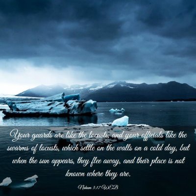 Picture 03 - Nahum 3:17 WEB - Your guards are like the locusts, and your - Bible Verse Picture