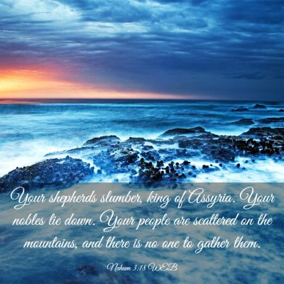 Picture 03 - Nahum 3:18 WEB - Your shepherds slumber, king of Assyria. Your - Bible Verse Picture