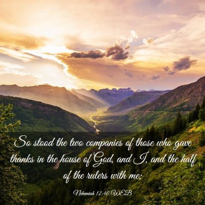 Picture 03 - Nehemiah 12:40 WEB - So stood the two companies of those who gave - Bible Verse Picture