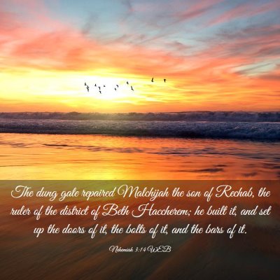Picture 03 - Nehemiah 3:14 WEB - The dung gate repaired Malchijah the son of - Bible Verse Picture