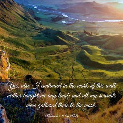 Picture 03 - Nehemiah 5:16 WEB - Yes, also I continued in the work of this wall, - Bible Verse Picture