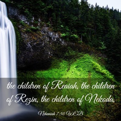 Picture 03 - Nehemiah 7:50 WEB - the children of Reaiah, the children of Rezin, - Bible Verse Picture
