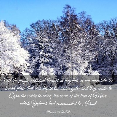 Picture 03 - Nehemiah 8:1 WEB - All the people gathered themselves together as - Bible Verse Picture