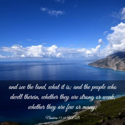 Picture 03 - Numbers 13:18 WEB - and see the land, what it is; and the people who - Bible Verse Picture