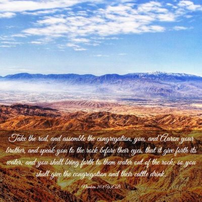Picture 03 - Numbers 20:8 WEB - Take the rod, and assemble the congregation, you, - Bible Verse Picture