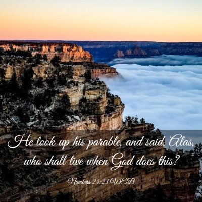 Picture 03 - Numbers 24:23 WEB - He took up his parable, and said, Alas, who shall - Bible Verse Picture