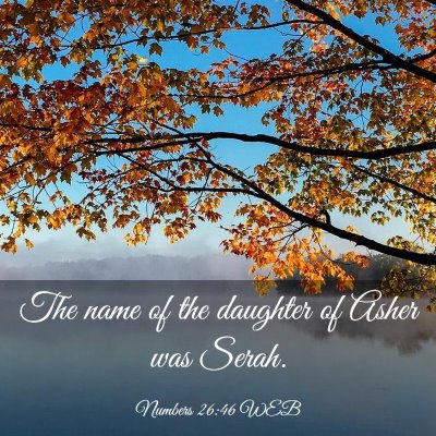 Picture 03 - Numbers 26:46 WEB - The name of the daughter of Asher was - Bible Verse Picture