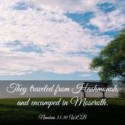 Picture 03 - Numbers 33:30 WEB - They traveled from Hashmonah, and encamped in - Bible Verse Picture