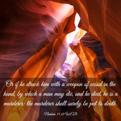 Picture 03 - Numbers 35:18 WEB - Or if he struck him with a weapon of wood in the - Bible Verse Picture