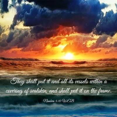 Picture 03 - Numbers 4:10 WEB - They shall put it and all its vessels within a - Bible Verse Picture