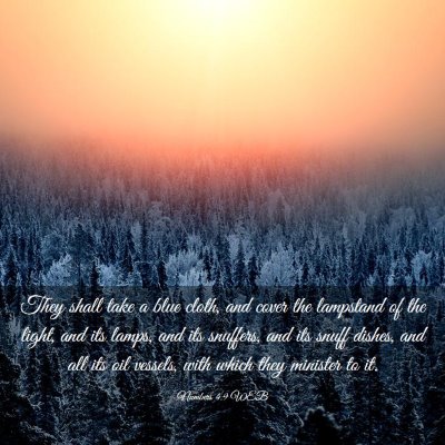 Picture 03 - Numbers 4:9 WEB - They shall take a blue cloth, and cover the - Bible Verse Picture