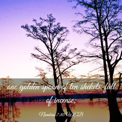 Picture 03 - Numbers 7:80 WEB - one golden spoon of ten shekels, full of - Bible Verse Picture