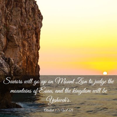 Picture 03 - Obadiah 1:21 WEB - Saviors will go up on Mount Zion to judge the - Bible Verse Picture