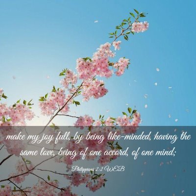 Picture 03 - Philippians 2:2 WEB - make my joy full, by being like-minded, having - Bible Verse Picture