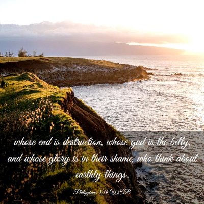 Picture 03 - Philippians 3:19 WEB - whose end is destruction, whose god is the belly, - Bible Verse Picture