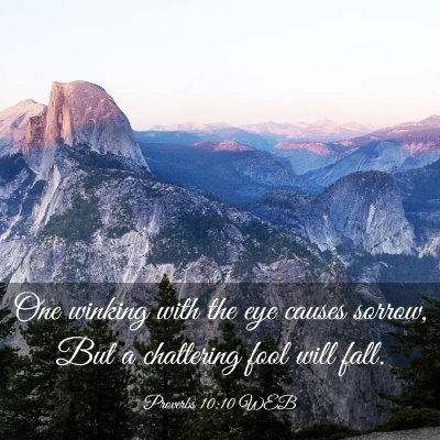 Picture 03 - Proverbs 10:10 WEB - One winking with the eye causes sorrow, But a - Bible Verse Picture