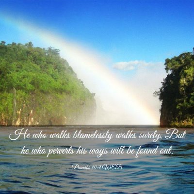 Picture 03 - Proverbs 10:9 WEB - He who walks blamelessly walks surely, But he who - Bible Verse Picture