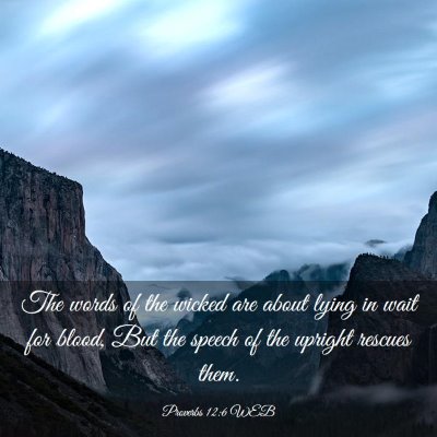 Picture 03 - Proverbs 12:6 WEB - The words of the wicked are about lying in wait - Bible Verse Picture
