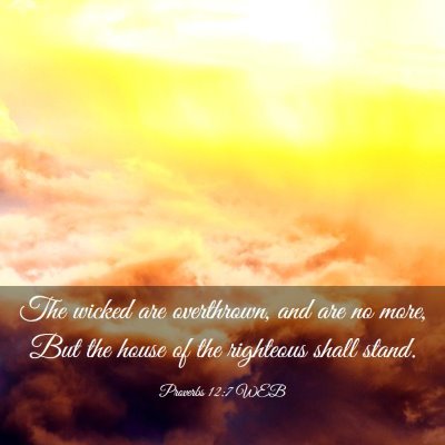Picture 03 - Proverbs 12:7 WEB - The wicked are overthrown, and are no more, But - Bible Verse Picture