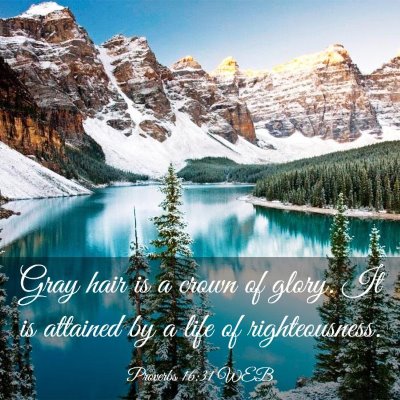 Picture 03 - Proverbs 16:31 WEB - Gray hair is a crown of glory. It is attained by - Bible Verse Picture